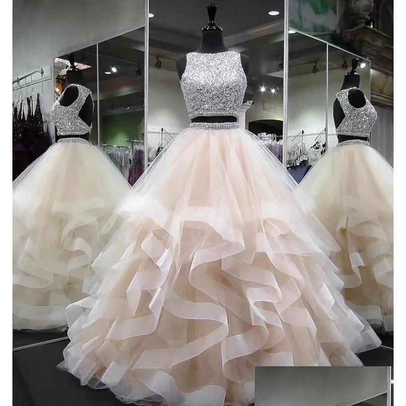 Quinceanera Dresses Two Pieces Tle Ball Gowns Beaded Stones Top Layered Ruffles Backless Prom Sweet Girls 16 Years Drop Delivery Wed Dh7Ye