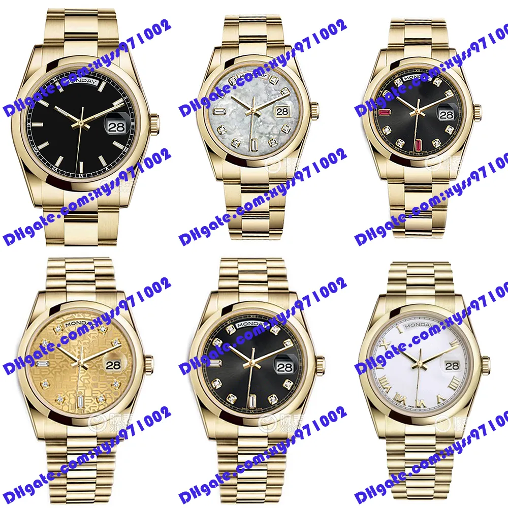 6 Modell Högkvalitativ asiatisk klocka 2813 Automatiska klockor 11820836mm Black Diamond Men's Watch White Fritillary Dial Gold Women's Watch Rostless Steel Watch Band Watch Watch