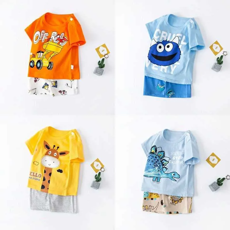 Kleding Kinderkleding Sets Casual Sports losse oneck T -shirts Shorts Nieuwe stijl Trendy katoenen Katte mouw Pullver shirts kinderen pc's