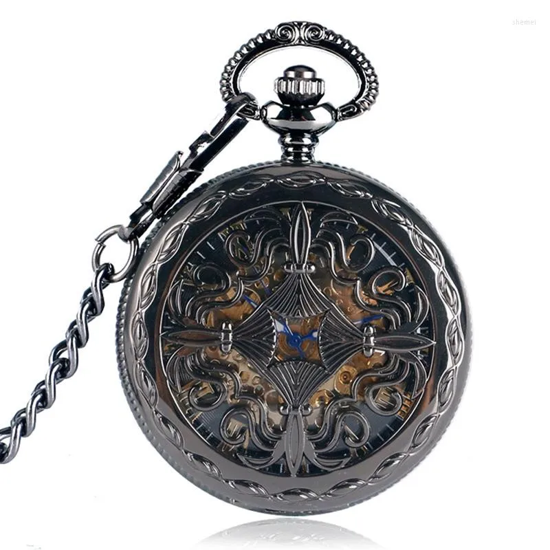 포켓 시계 중공 자동 기계식 시계 Steampunk Phoenix Case Arabic Relogio Men