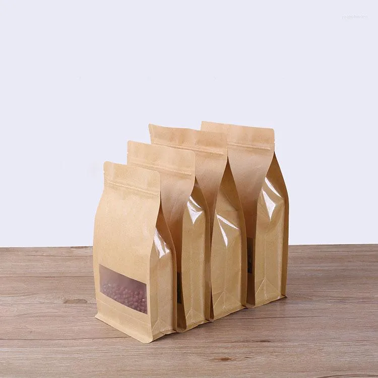 보석 파우치 도매 12cmx22cm 큰 기능 스탠드 업 크래프트 종이 포장 저장 가방 지퍼 창 푸드 커피 가방