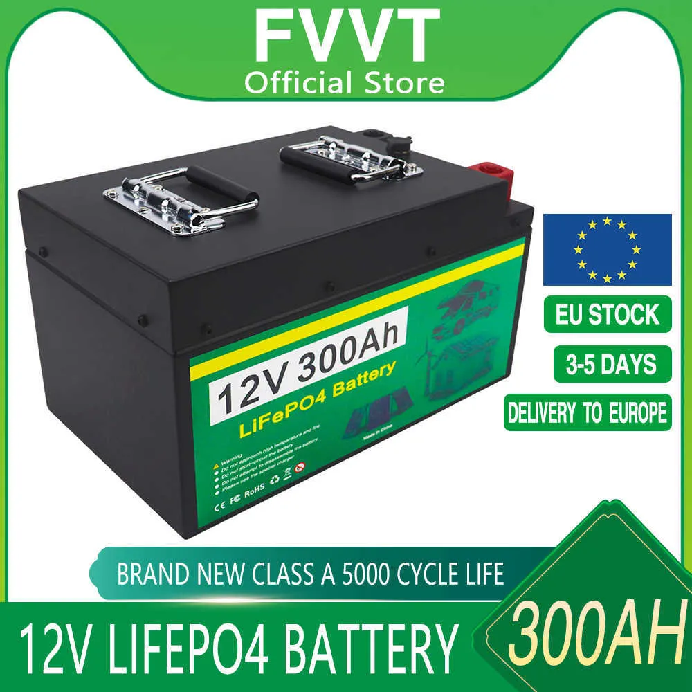 12V 300Ah LiFePO4 Battery Pack Built-in BMS Lithium Iron Phosphate Cells For Rv Campers Golf Cart Off-Road Solar With Charger