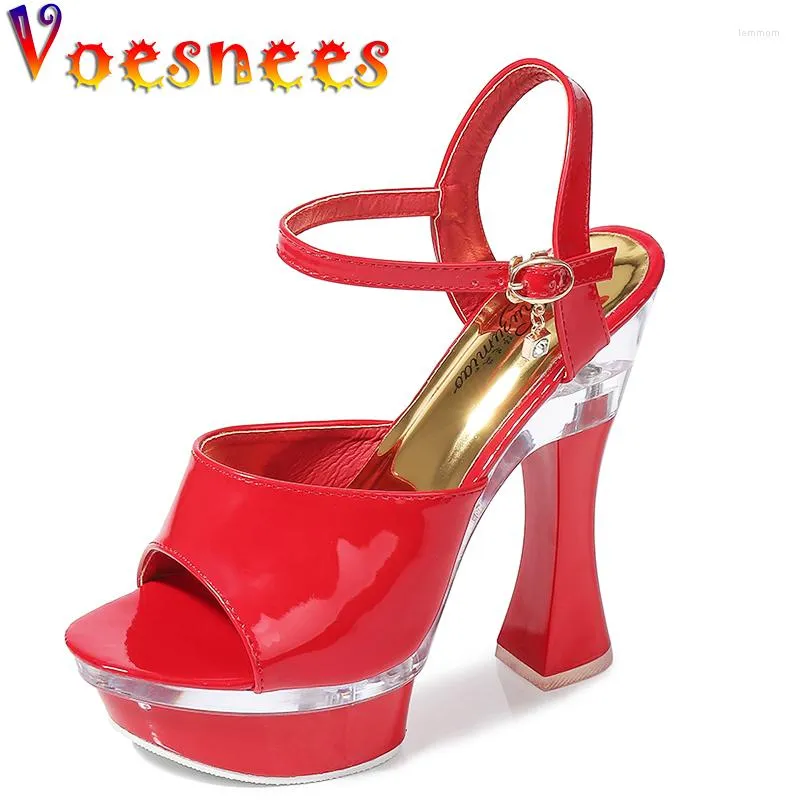 Sandales Voesnees Femmes Chaussures Tube En Acier Danse Été Talon Haut Peep Toe 14cm Fond Épais Étanche Discothèque