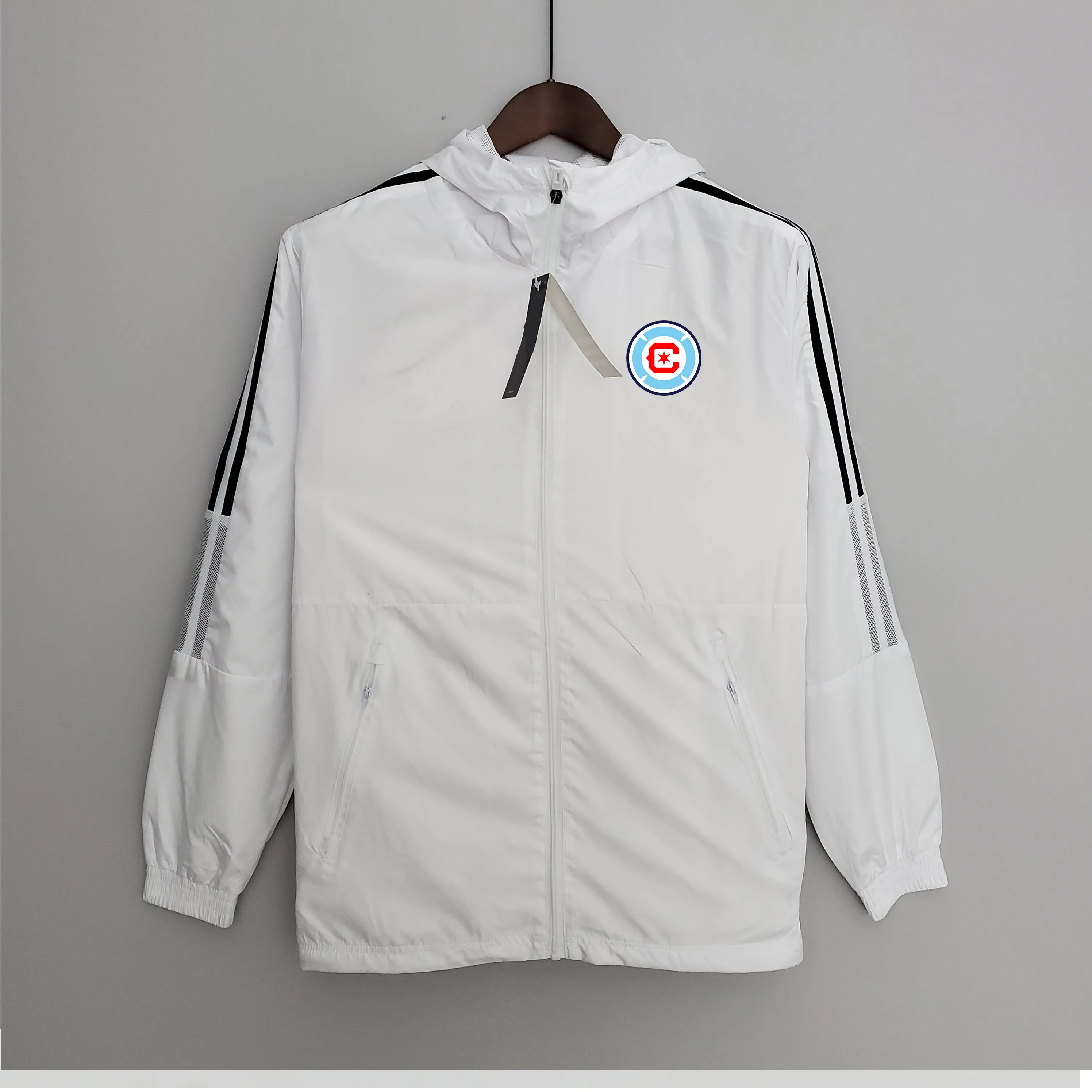 22-23 Chicago Fire FC Kurtka męska Sport Sport Windbreaker koszulki pełne zamek z kapturem z kapturem wiatrówki męskie logo mody logo