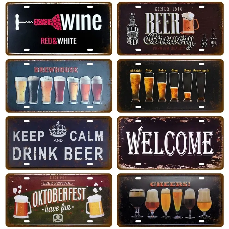 Welkom bier metalen tinnen bierzone koude bier voordeur bar pub café muur decor retro tin bord ambachten decor auto bord licentie plaques wijn schilderij maat 30x15 cm w01