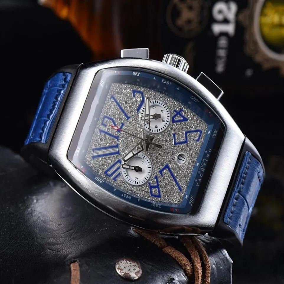 Oval Shap Diamonds Dial Iced Out Watch Leather Men Quartz Movement Famous Brand Gift Party Watches Wristwatch Clock2298