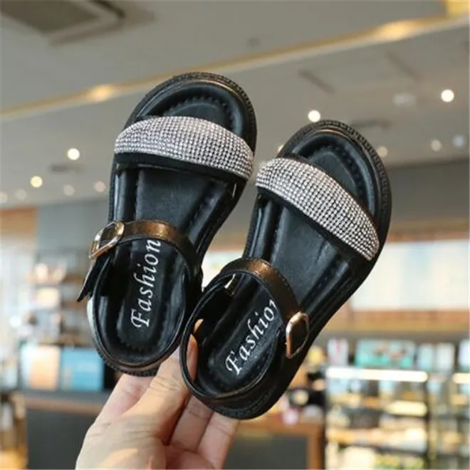 New Girls Sandals Summer ldren's Baby Fashion Rhinestone Shoes Kids Princess Sandals Beach Slippers