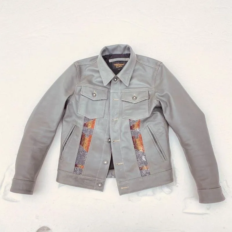 Herrjackor Argentinska J-32 Super Top Quality Uncoated Leather Type3 Totem Classic Fashion Denim Jacket