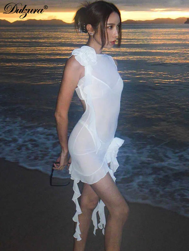 Mesh A Volants Voir A Travers Des Robes Sexy Y2k Mini Robes Florales Sans Manches Pour Femmes Club Streetwear Mode 2024 T230210 Du 9 84 DHgate