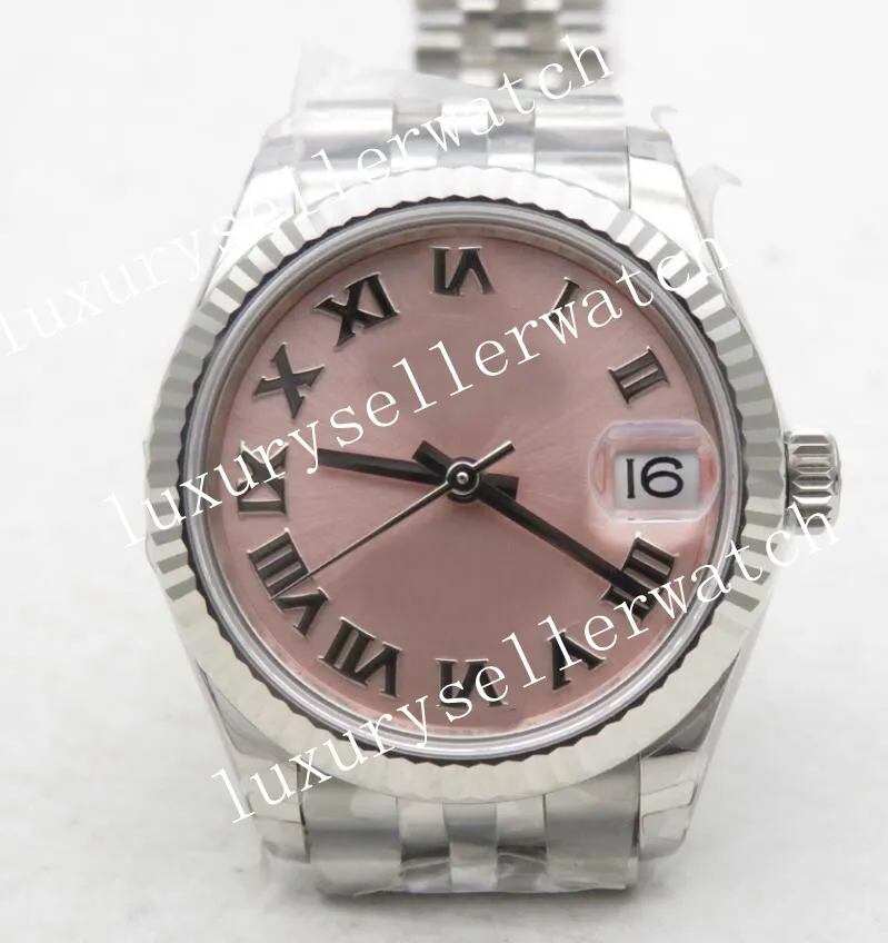 Ladies Super 31mm Automatic movement bp Factory Asia 2813 Women's white Pink Dial with Roman Markers Fluted Bezel Style Rolesor Deployant Buckle Wristwatches