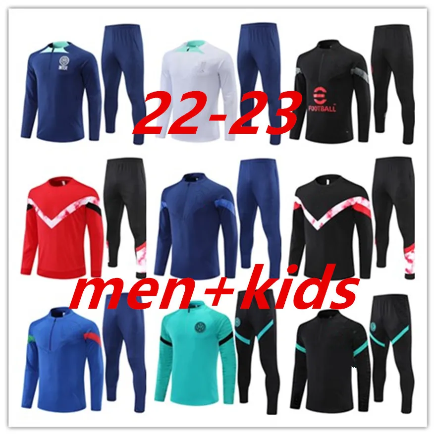 2022 MilanS camisetas de chándal traje de entrenamiento de fútbol francés camiseta de fútbol Milan tuta ac survetement pie futbol chandal jogging chaqueta 22 23 hombres niños kit 555