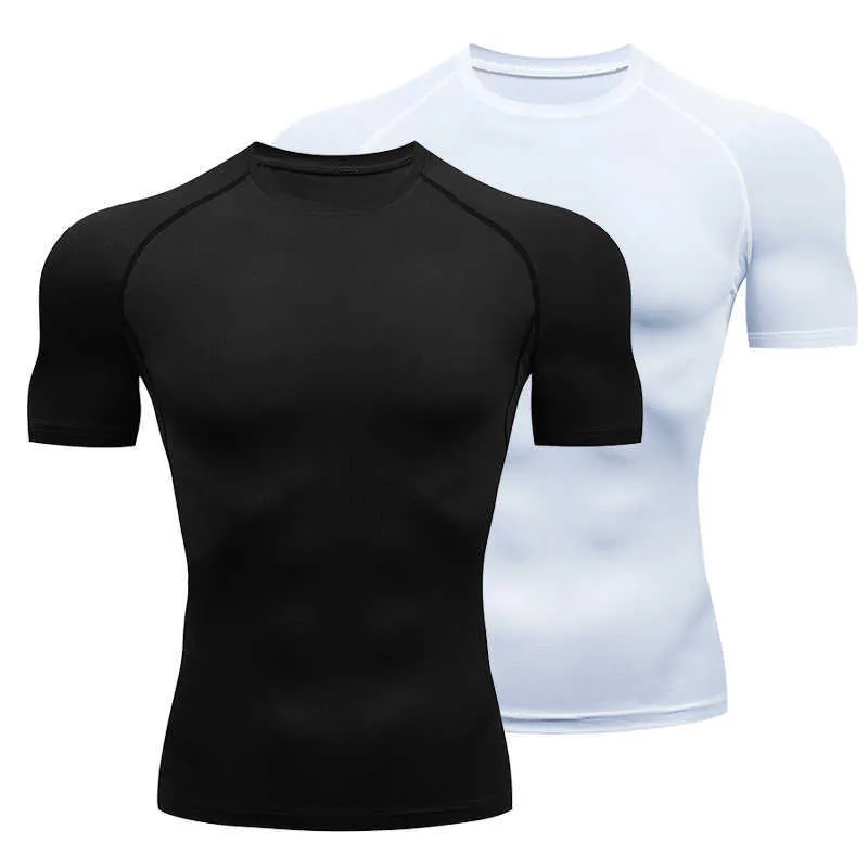Herr t-shirts som k￶r komprimering tshirts snabb torr fotboll tr￶ja fitness tight sportkl￤der gym sport kort ￤rm skjorta andas andas