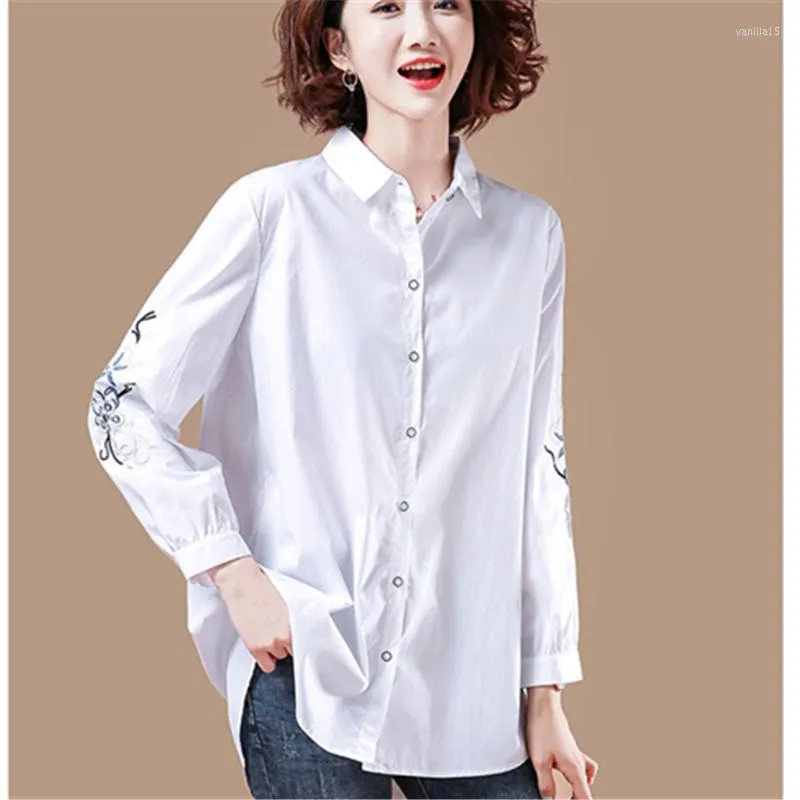 Women's Blouses Women Casual White Shirts Cotton Embroidery Ethnic Harajuku Long Sleeve Vintage Femme Loose Tops Spring Elegant Fashion