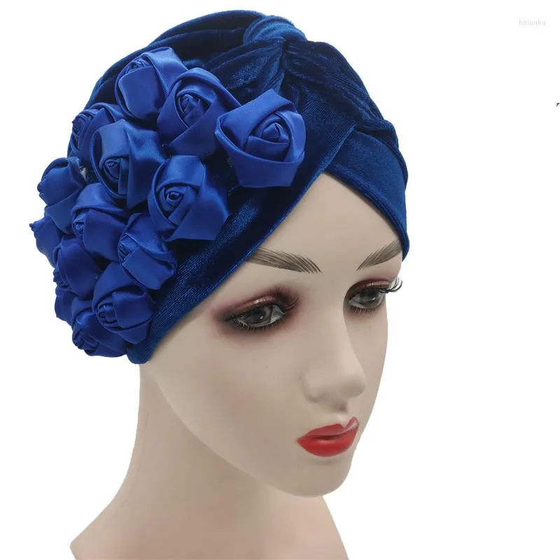 Vêtements ethniques à la mode Rose fleur Turban Bonnet pour femmes velours Hijab casquettes foulard musulman femme tête enveloppes chapeau africain