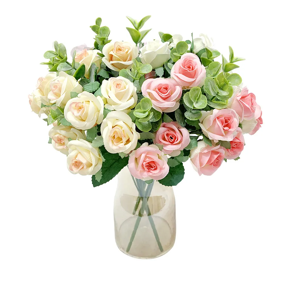 Simulation flower 5 fork Eucalyptus rose fake flower arrangement put a bunch of flowers pastoral small fresh wedding scene decoration