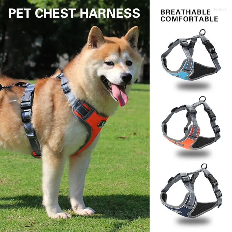 Dog Collars Reflective Pet Harness Vest No Pull Waterproof Breathable Oxford Adjustable Chest Strap For Medium Large Accessories