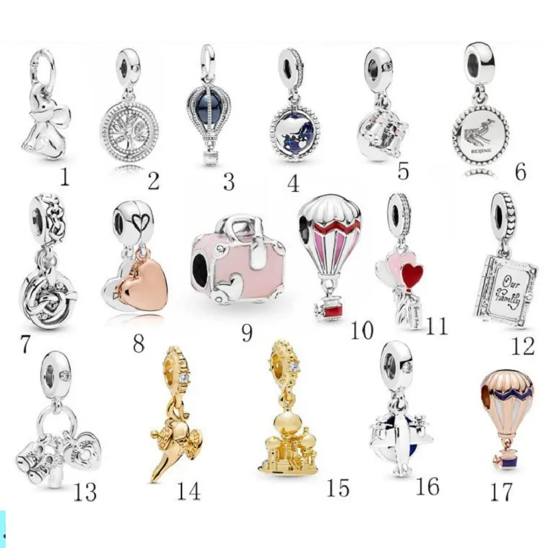 S925 Contas de Prata Esterlina Pandora Charms Pulseiras Designer Para Mulheres Castelo Balão de Ar Quente DIY Pulseiras Jóias Acessórios