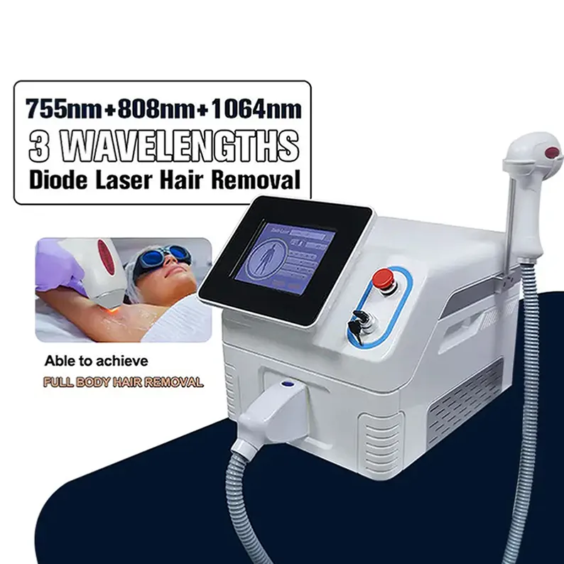 808 Lazer Hair Reduction Machine Pijnloos koelijs titanium 755nm 808nm 1064nm diode laser ontharing schoonheidsapparatuur