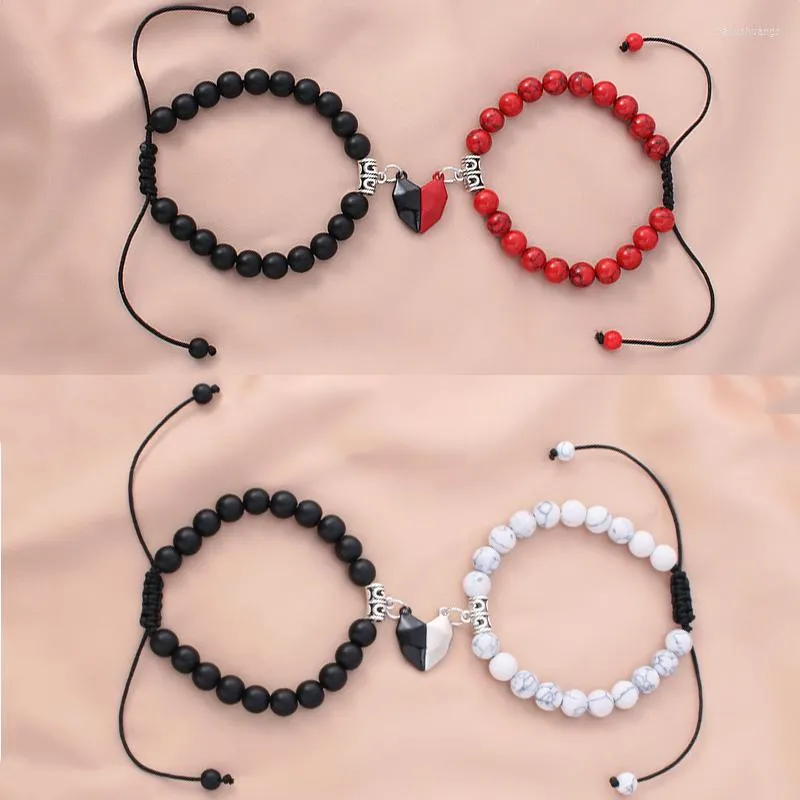 Pulseiras de charme 2pcs/conjunto de ímã de forma do coração pulseira