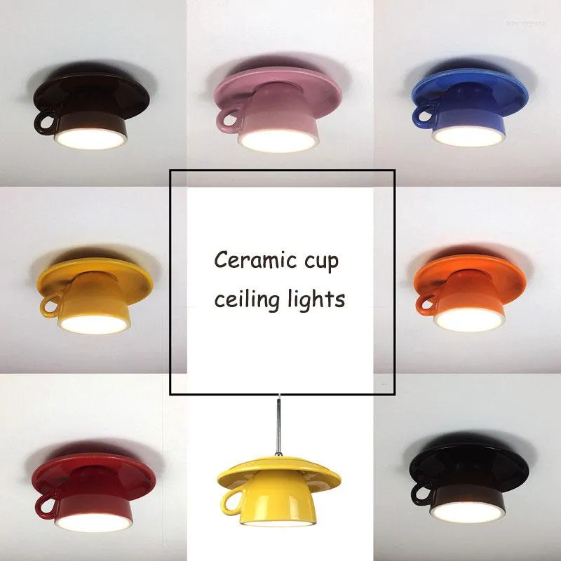 Ceiling Lights Nordic Ceramic Tea Cup Modern Led Lamp Living Room Bedroom Hanging Light Fixtures Bar Cafe Home Art Decor