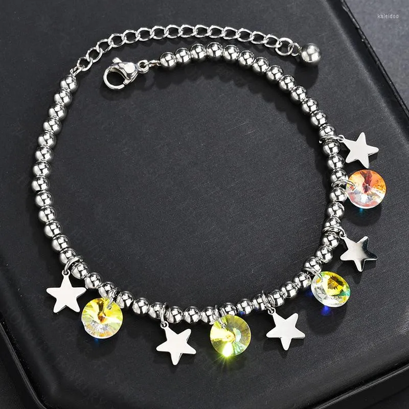 Pulseiras de charme aço inoxidável de aço colorido contas de corrente pulseira de corrente cor de prata pequena estrela doce jóias para mulheres pulseras de menina