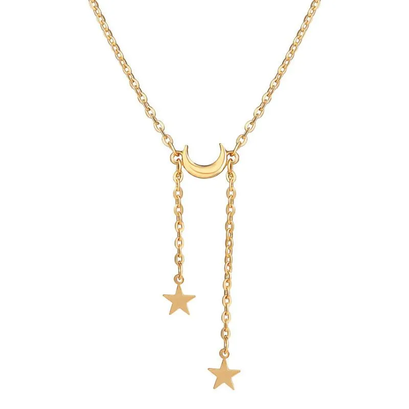 Pendant Necklaces Fashion Simple Star And Moon Tassel Necklace For Women Kpop Statement Jewelry Aesthetic Accesories Neck Chains