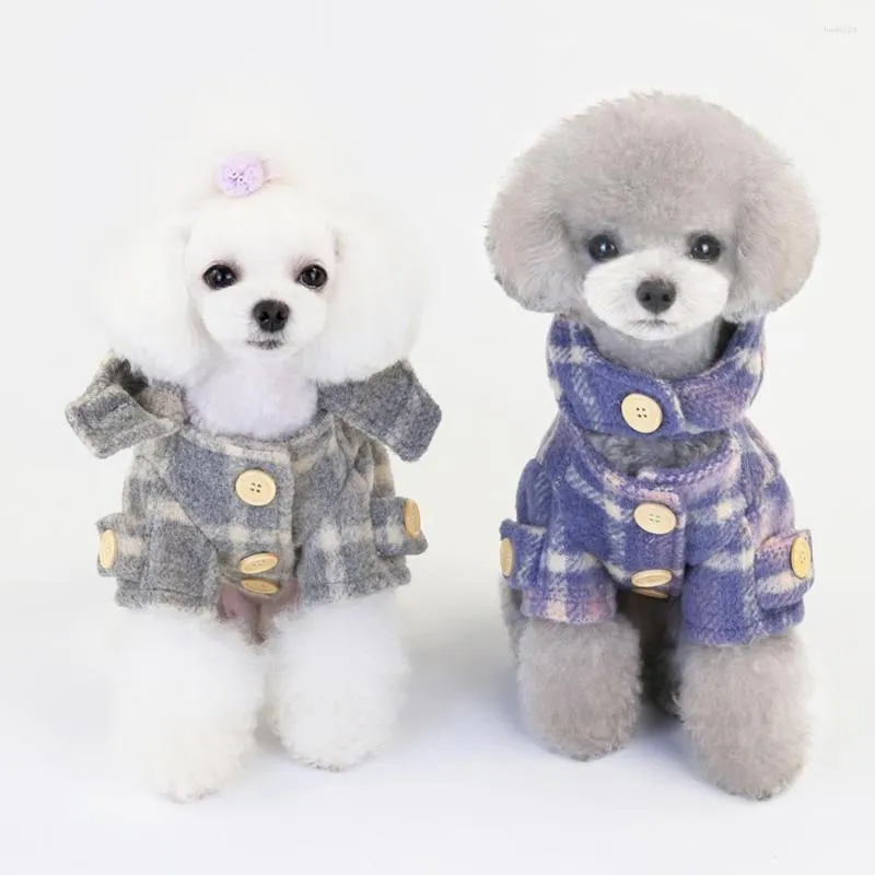 Dog Apparel Clothes Autumn Winter Tartan Windbreaker Cotton Hooded Coat Pet Supplies