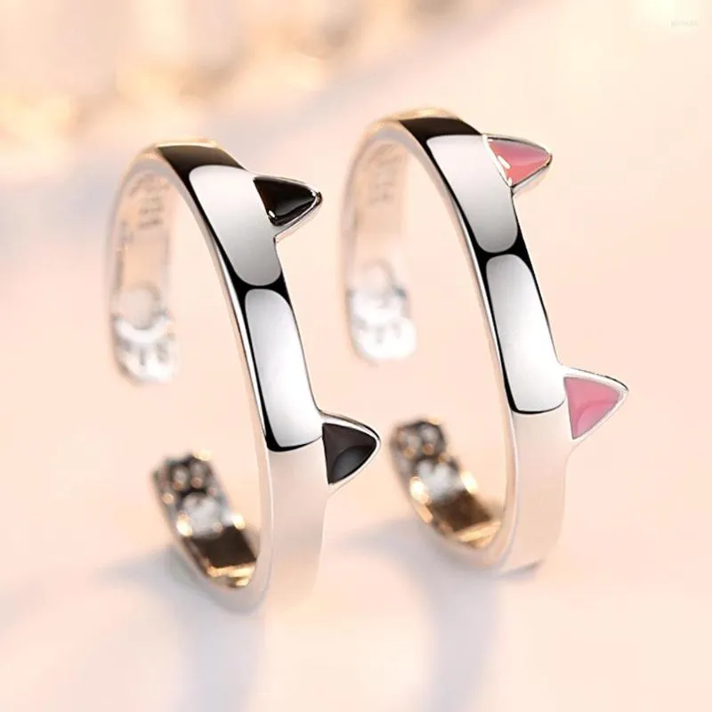 Wedding Rings 1 Pair Black Pink Drip Oil Car Copper Plated Platinum Open Couple Ring Adjustable Finger Jewelry Wholesale