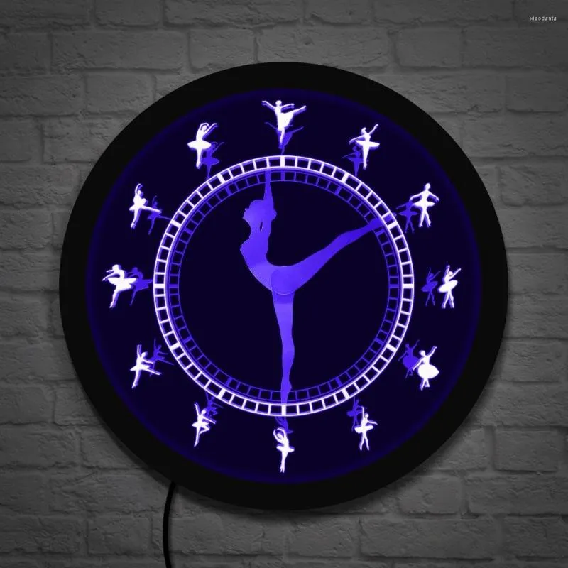 Wall Clocks Charming Ballerina Girls Decorative Neon Effect Clock Ballet Time Dancing Needle Hand Unique Light