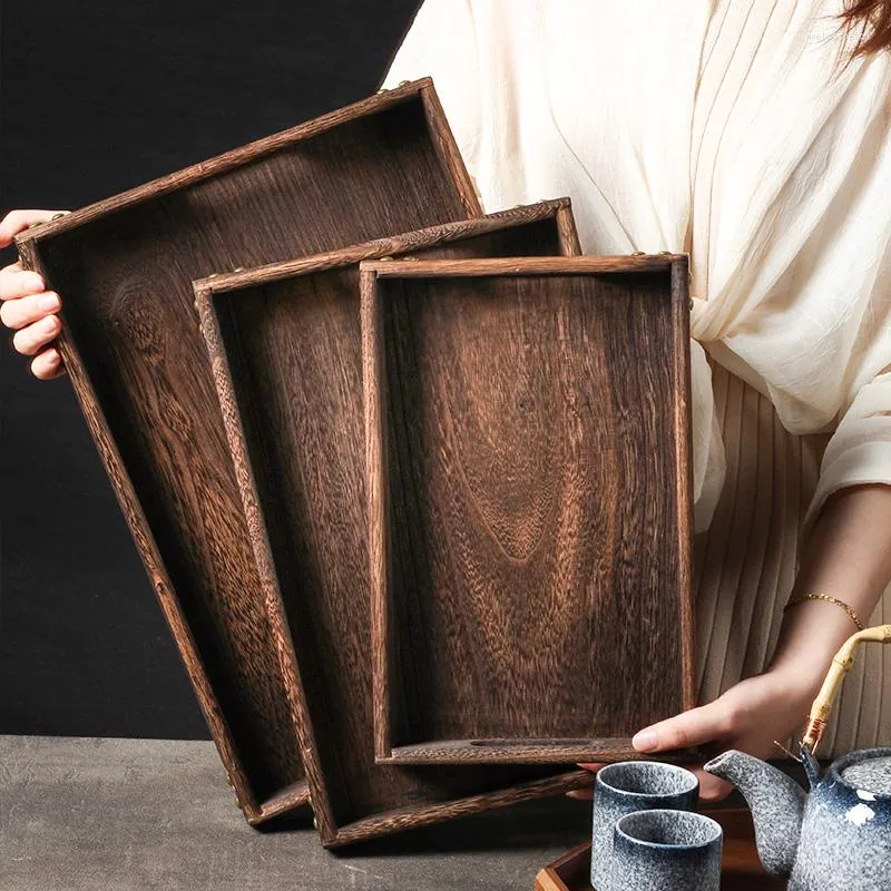 Tablice japońskie czarne orzechy stałe taca na drewno domowe prostokątny komercyjny herbata kubek herbat