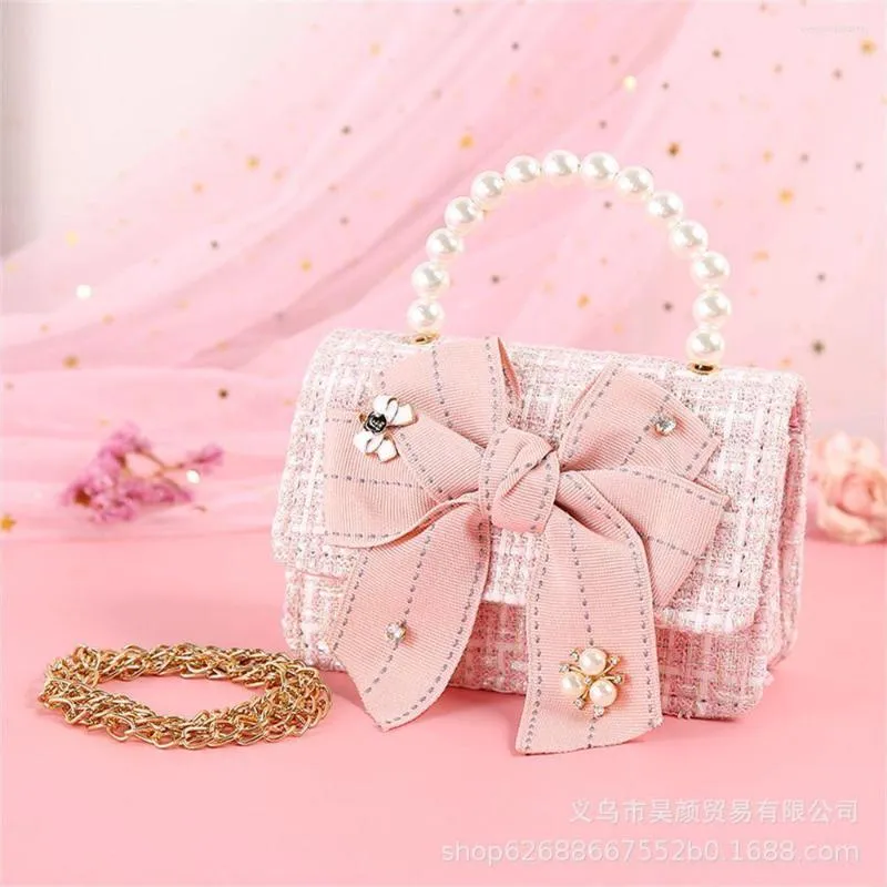 Evening Bags Korean Kids Mini Crossbody Bag Tote Cute Girls Pearl Bow-knot Purses And Handbags Little Girl Small Coin Pouch Party Purse Gift