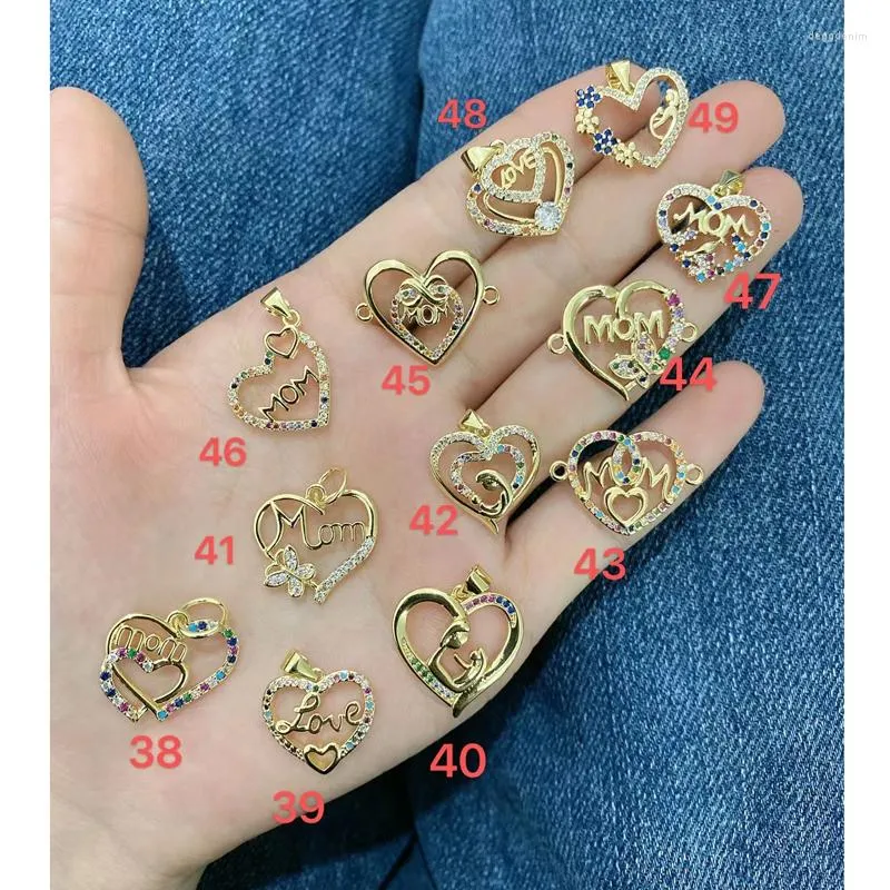 Colares pendentes 10pcs/lotes jóias fazendo acessórios Gold Brashas Brashas Cubic Zircon Pingents With Heart Mother Day Gift