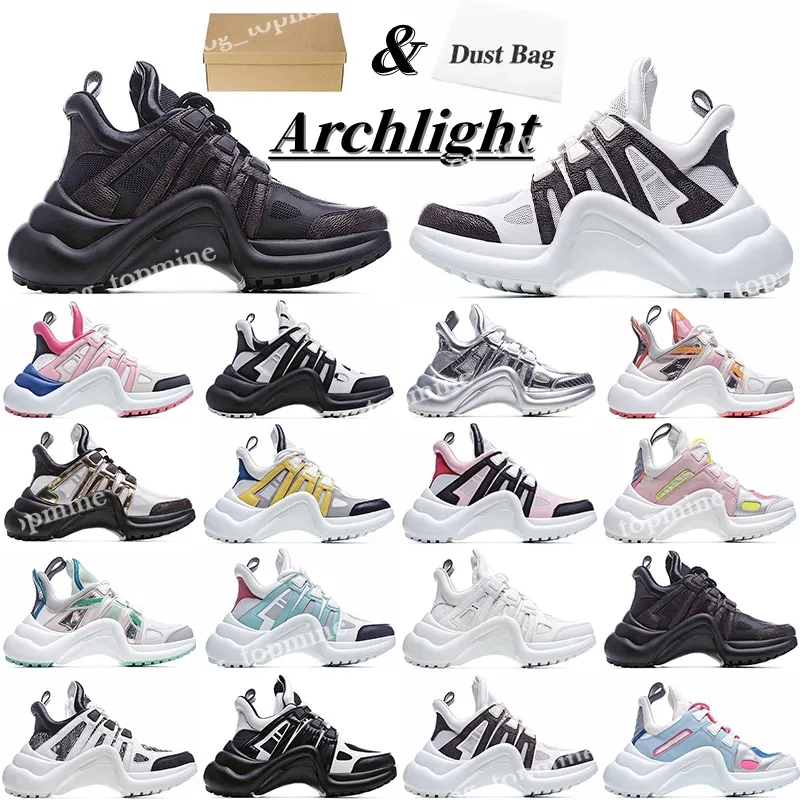 Ontwerpers Parijs Casual schoenen Archight Echte lederen bloem sporttrainer sneakers gebogen zool mesh zwart ademende boogplatform oude papa schoen