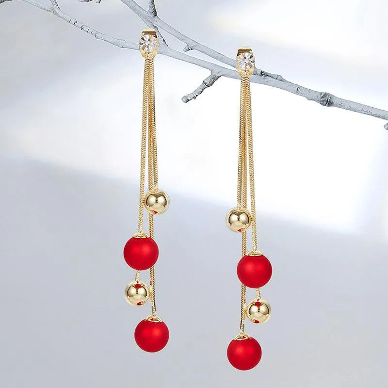 Dingle örhängen röd pärla tassel för kvinnor lady party smycken enkla eleganta charms söta långa hängen droppe örontillbehör s925 nål cha