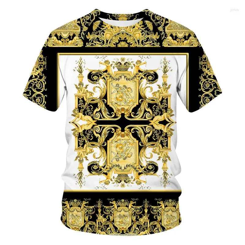 メンズTシャツ夏の豪華なメタルパターン3D印刷Tシャツメンズファッション快適な短袖トップ