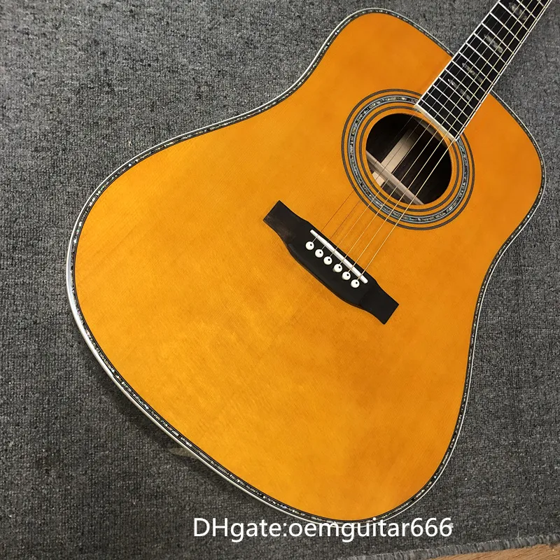 Guitarra personalizada da fábrica, top de abeto sólido, brandboard de ébano, lados de pau -rosa e costas, 41 "de alta qualidade 45 Série esquerda guitarra acústica