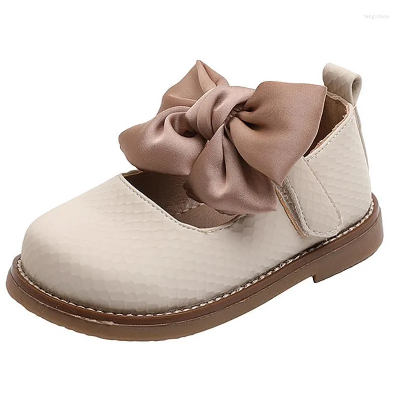 Flat Shoes 13.5-15.5cm Brand Children Solid Pure Girls Leather Lace Bow-knot Sweet Soft Princess Dress For Wedding