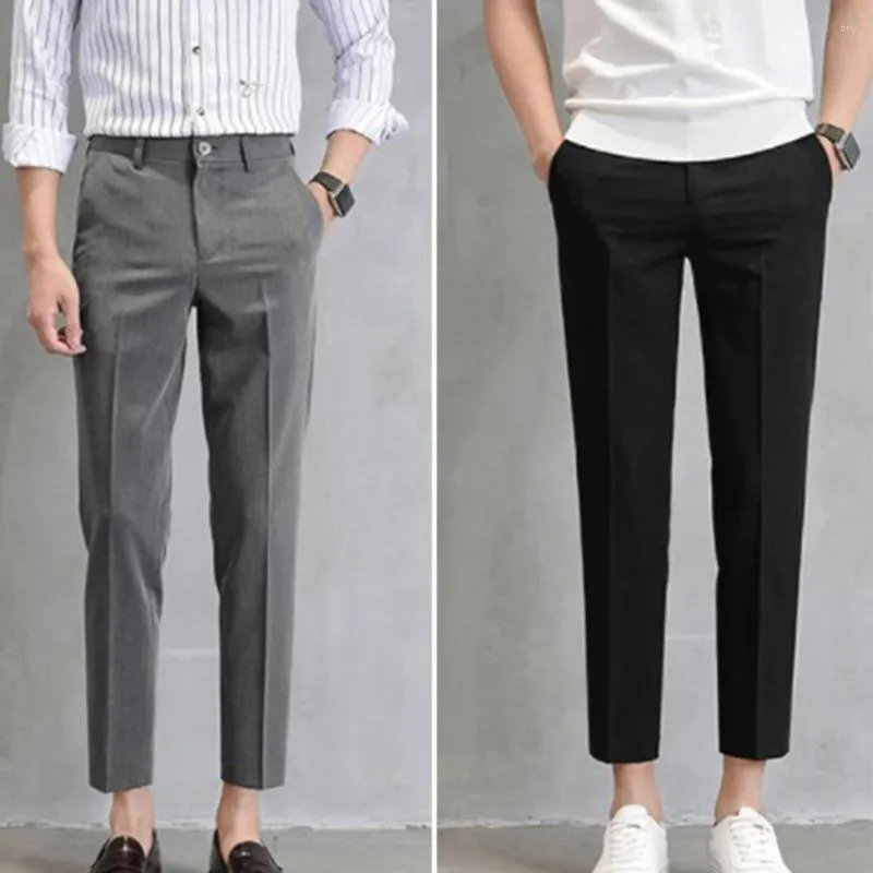 Men's Suits Trendy Men Suit Pants Soft Fabric Gentle Casual Ankle Length Zipper Business