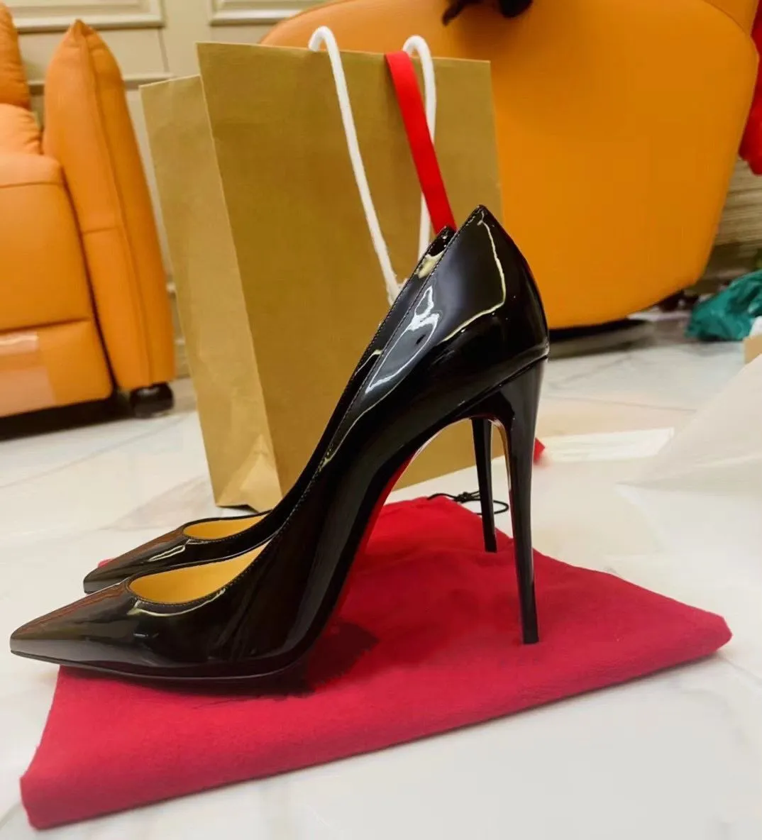 Så Kate Women High Heels Shoes Luxury Brand Red Shiny Bottoms Pointed Toe Shoes Classics 8cm 10cm 12cm Thin Heel Lady Wedding Shoe Plus Size 34-44 No Box