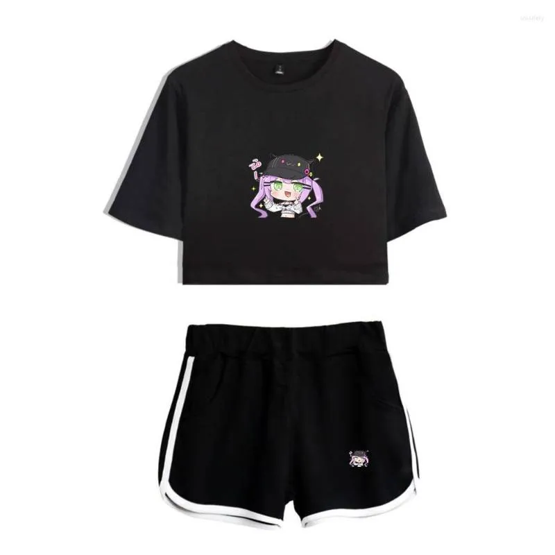 Women's Shorts HOLOLIVE Vtuber Tokoyami Towa Print Summer Women/Girl Sets Sexy Short Tops Elastic Waist Suits Two Piece Kawaii