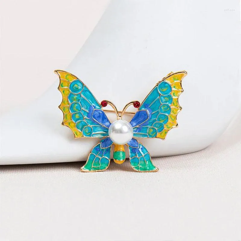 Brooches Muylinda Enamel Butterfly Brooch Rhinestone Colorful Insect Pins Simulated Pearls For Women Clothes Scarf Clip Pin