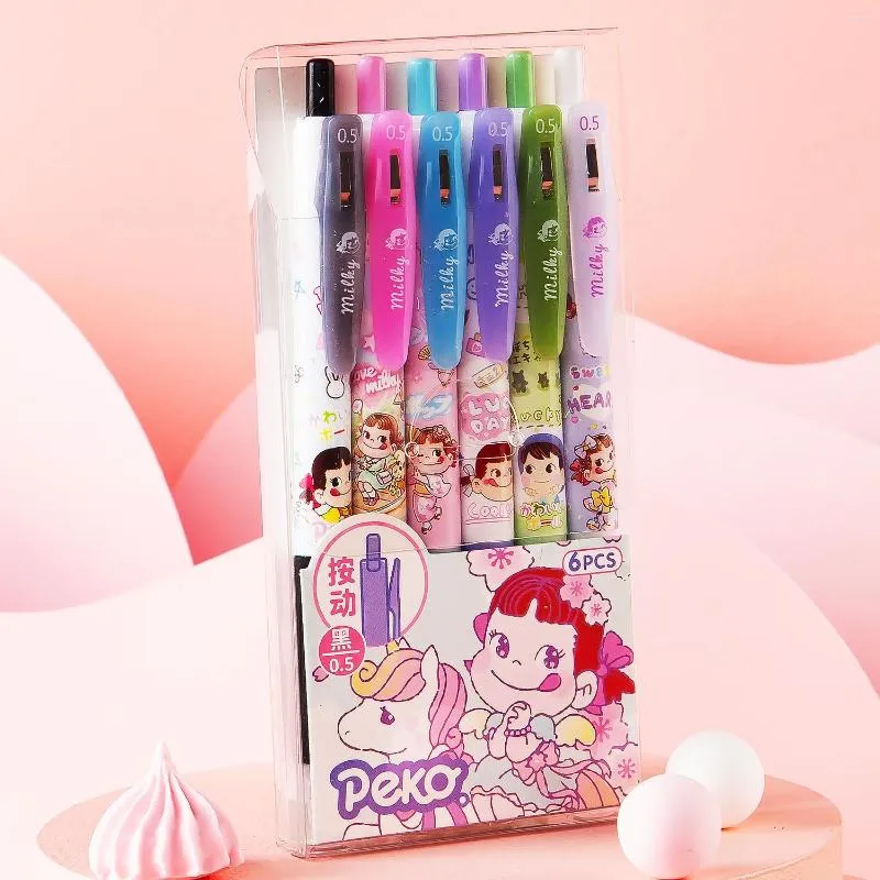 PCS/LOT KAWAII GIRL PRESS GEL PEN PEN för att skriva söt 0,5 mm Black Ink Present Stationery Office School Supplies