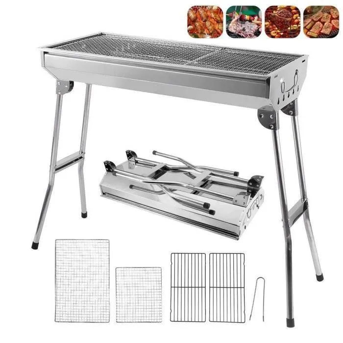 Portable Stainless Steel BBQ Grill Non-stick Surface Folding Barbecue Grill Outdoor Camping Picnic Tool Barbecue Stove