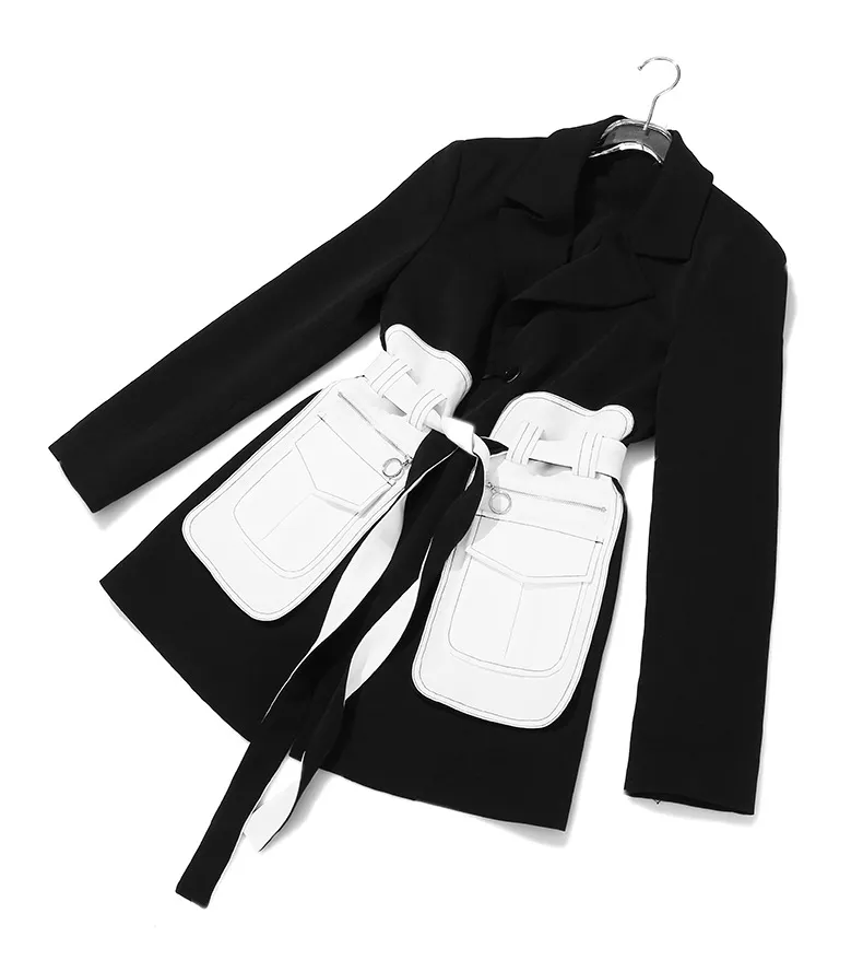 Costumes pour femmes Blazers Femmes Printemps et Automne Slim Blazer Costume de créateur à simple boutonnage Rétro Nostalgique Noir Orthographe Blanc Denim