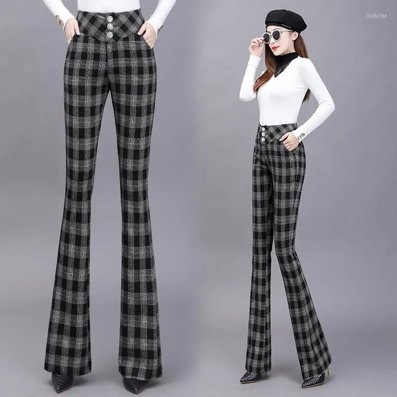 Pantalon femme taille haute décontractée femme plaid automne évasé slim cargo femme pour