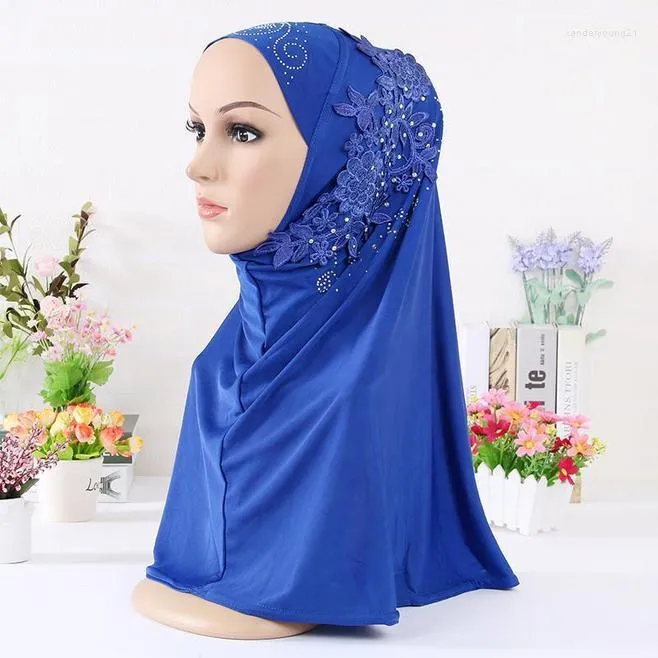 Etnische kleding moslim instant hijab tulband met diamanten bloemkappen voor vrouwen en meisjeshoofddoek islamitische sjaals klaar om te dragen