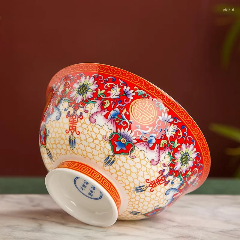 Миски эмалея цветная керамическая чаша одиночная домохозяйство в стиле ретро в стиле ретро китайское долговечность лапша джингджэнь костя