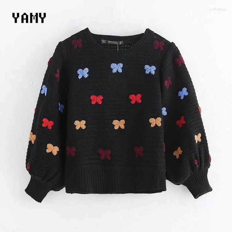 Women's Sweaters Colorful Embroidered Butterflies Womens Sweater Long Sleeve Chic Winter Knitted Pullover Zora Casual Top Jumpers 2023 Perf2