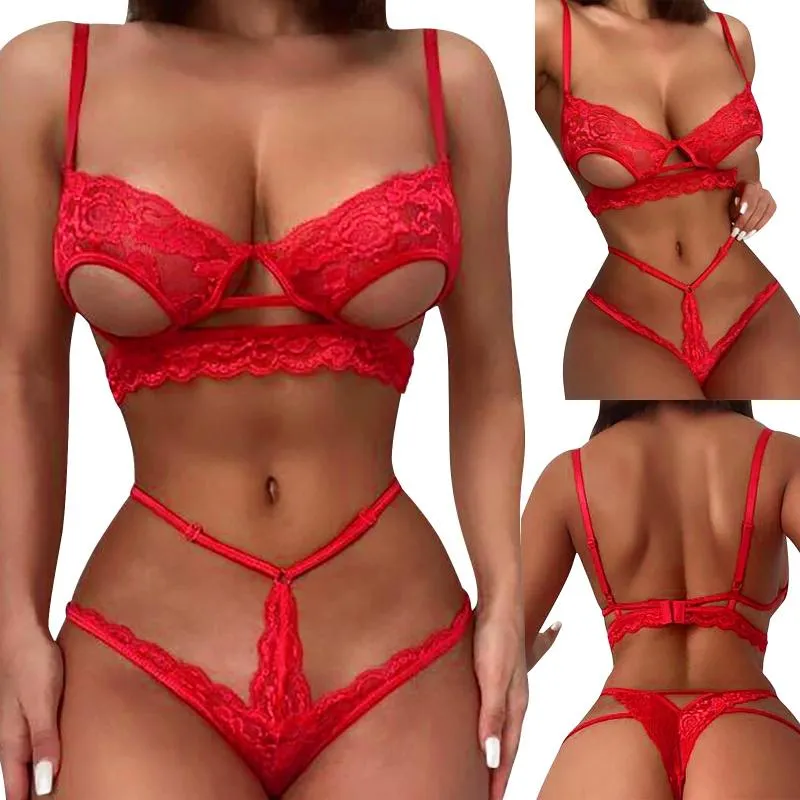 Abbigliamento da donna da donna a due pezzi Tre punti sexy sexy in pizzo reggiseno cavo abito da periferia bianche bianche calze bianche per donne sexywomen