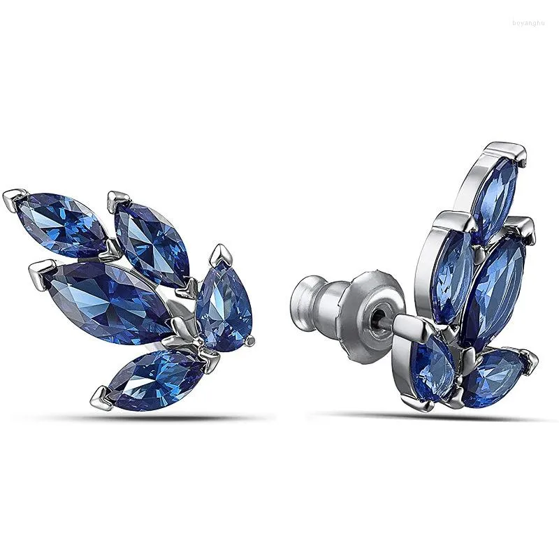 Stud -oorbellen Delicate bladvorm Blue CZ Bruidal voor verloving Huwelijk Hoogwaardige Noble Women Earring Party Fashion sieraden